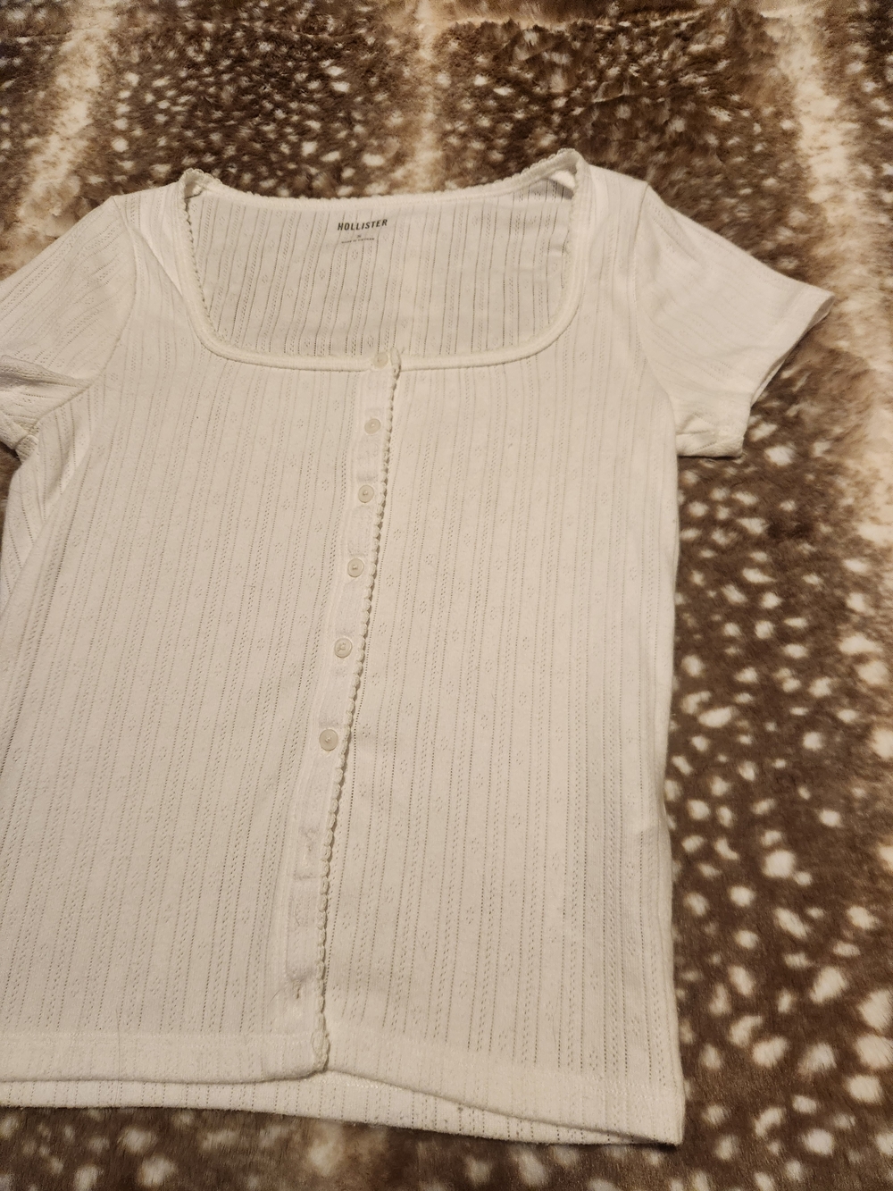 Hollister white button up short sleeve square neck top - Picture 3 of 10